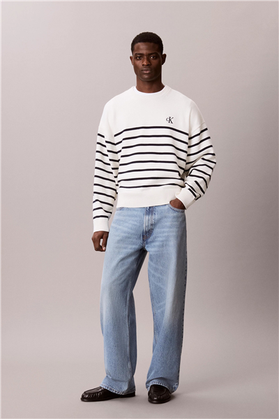 Calvin Klein Ls Rlxd Cotton Crewnk Swtr 7Gg Erkek Triko Beyaz