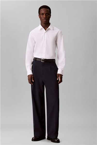 Calvin Klein Ls Sld Supima Str Classic Shirt Erkek Gömlek Beyaz
