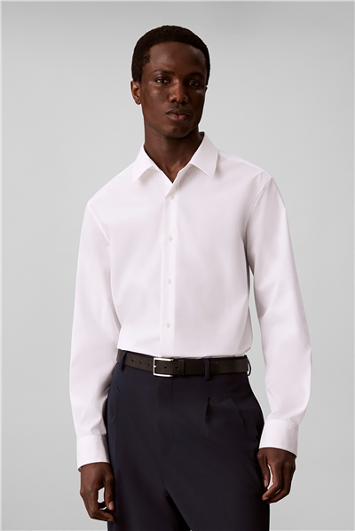 Calvin Klein Ls Sld Supima Str Classic Shirt Erkek Gömlek Beyaz