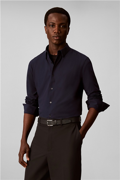 Calvin Klein Ls Solid Tech Stretch Slim Shirt Erkek Gömlek Lacivert