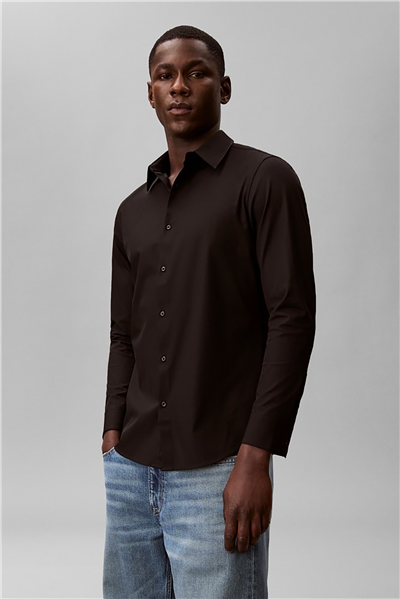 Calvin Klein Ls Solid Tech Stretch Slim Shirt Erkek Gömlek Siyah