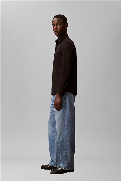 Calvin Klein Ls Solid Tech Stretch Slim Shirt Erkek Gömlek Siyah