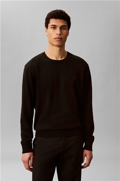 Calvin Klein LS Supima Cotton Crew 14Gg Erkek Triko Siyah