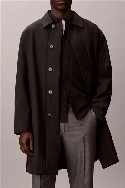 Calvin Klein LS Tech Wool Blend Car Coat Erkek Mont Siyah