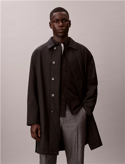 Calvin Klein LS Tech Wool Blend Car Coat Erkek Mont Siyah