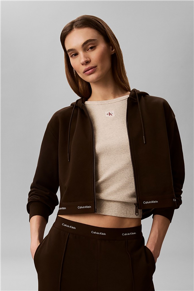 Calvin Klein Ls Terry Logo Waist Cropped Fz H Kadın Bisiklet Yaka Sweatshirt