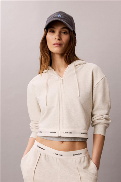 Calvin Klein Ls Terry Logo Waist Cropped Fz H Kadın Bisiklet Yaka Sweatshirt Gri
