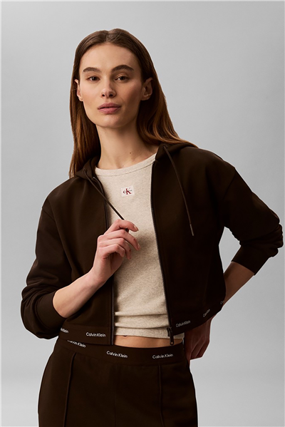 Calvin Klein Ls Terry Logo Waist Cropped Fz H Kadın Bisiklet Yaka Sweatshirt