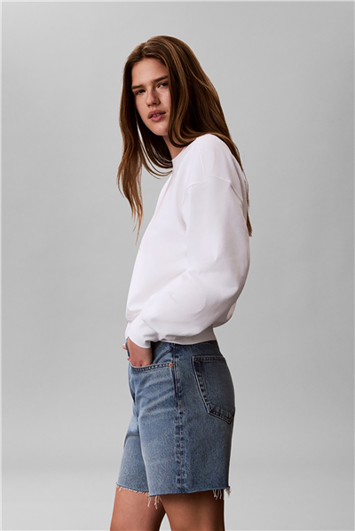Calvin Klein Ls Terry Standard Logo Crew Nk Kadın Bisiklet Yaka Sweatshirt Beyaz