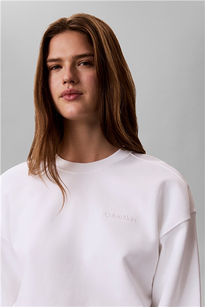 Calvin Klein Ls Terry Standard Logo Crew Nk Kadın Bisiklet Yaka Sweatshirt Beyaz
