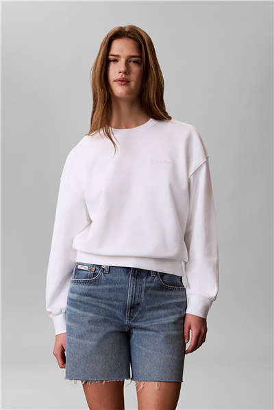 Calvin Klein Ls Terry Standard Logo Crew Nk Kadın Bisiklet Yaka Sweatshirt Beyaz