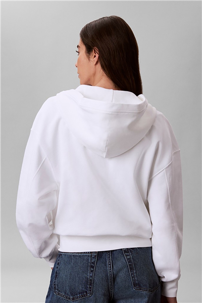 Calvin Klein Ls Terry Standard Logo Fz Hoodie Kadın Kapüşonlu Sweatshirt Beyaz