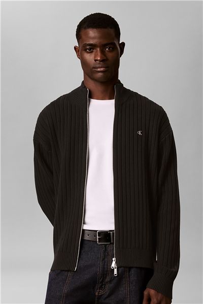 Calvin Klein Ls Vertical Texture Cttn Fz Swtr Erkek Triko Siyah
