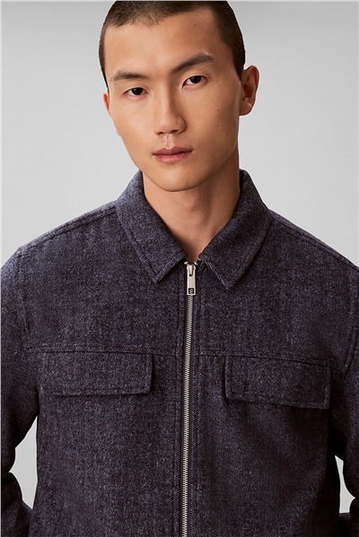 Calvin Klein Ls Wool Herringbone Shirt Jacket Erkek Bomber Mont Mavi