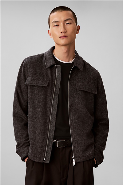 Calvin Klein Ls Wool Herringbone Shirt Jacket Erkek Bomber Mont