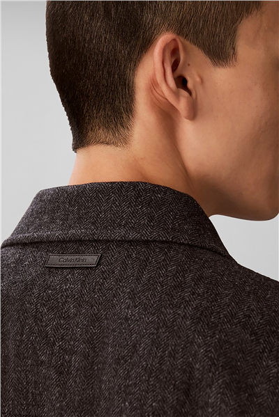 Calvin Klein Ls Wool Herringbone Shirt Jacket Erkek Bomber Mont