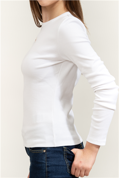 Calvin Klein LS Woven Label 2X2 Rib Crew Top Kadın Bluz