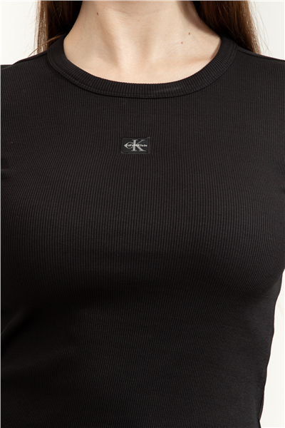 Calvin Klein LS Woven Label 2X2 Rib Crew Top Kadın Bluz