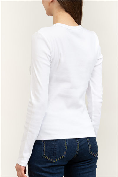 Calvin Klein LS Woven Label 2X2 Rib Crew Top Kadın Bluz