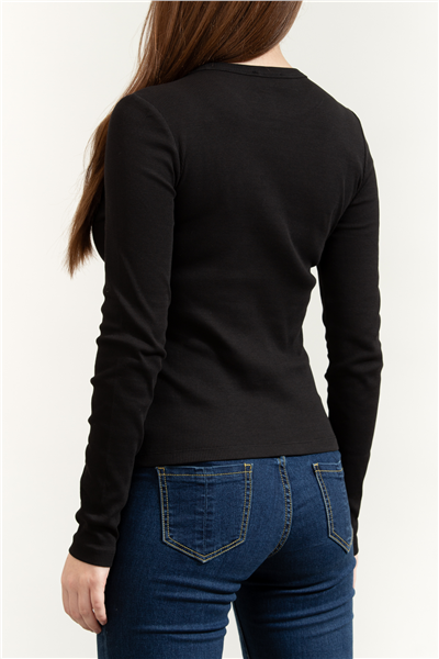 Calvin Klein LS Woven Label 2X2 Rib Crew Top Kadın Bluz