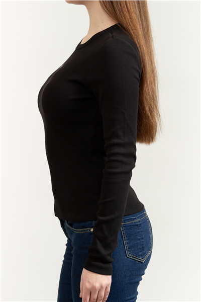 Calvin Klein LS Woven Label 2X2 Rib Crew Top Kadın Bluz