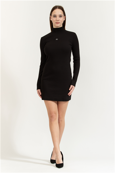 Calvin Klein LS Woven Label 2X2 Rib Mini Kadın Elbise