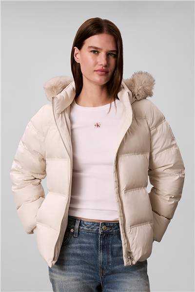 Calvin Klein Matte Mw Belted Short Puffer Wit Kadın Şişme Mont Beyaz