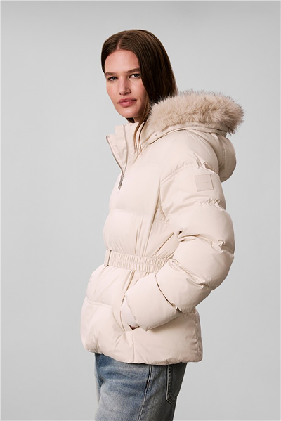 Calvin Klein Matte Mw Belted Short Puffer Wit Kadın Şişme Mont Beyaz