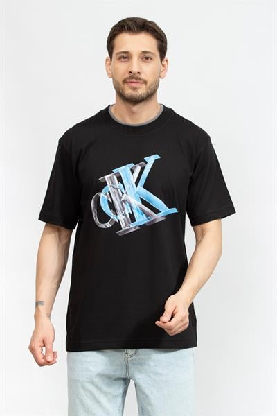 Calvin Klein Meta Monogram Erkek Bisiklet Yaka T-Shirt Siyah
