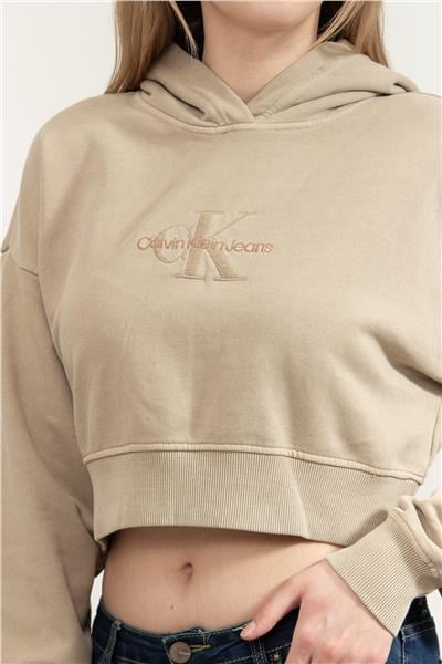 Calvin Klein Mineral Dye Monologo Kadın Kapüşonlu Sweatshirt Gri