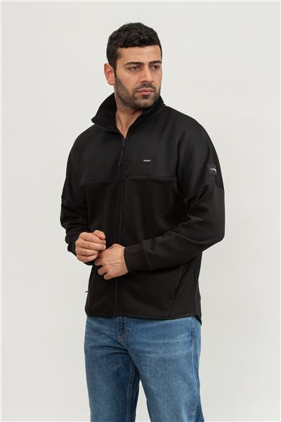 Calvin Klein Mix Media Pique Interlock Erkek Fermuarlı Sweatshirt