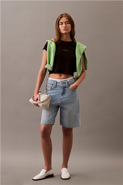 Calvin Klein Monologo Baby Rib Tee Kadın Bisiklet Yaka T-Shirt Siyah