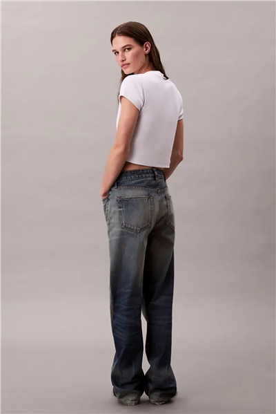 Calvin Klein Monologo Baby Rib Tee Kadın Bisiklet Yaka T-Shirt Beyaz