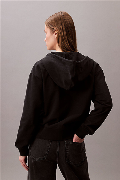 Calvin Klein Monologo French Terry Fz Bf Hood Kadın Kapüşonlu Sweatshirt Siyah