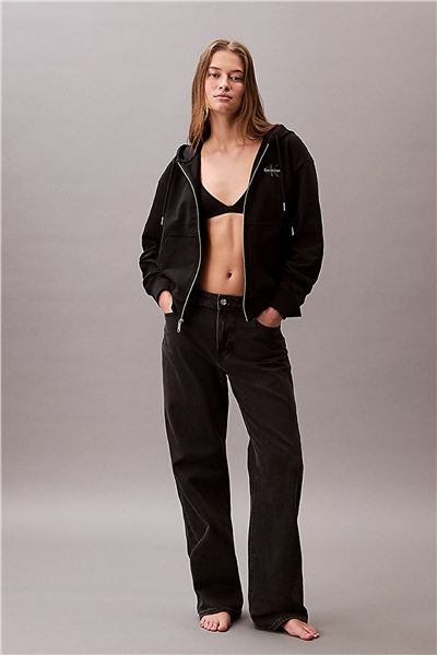 Calvin Klein Monologo French Terry Fz Bf Hood Kadın Kapüşonlu Sweatshirt Siyah