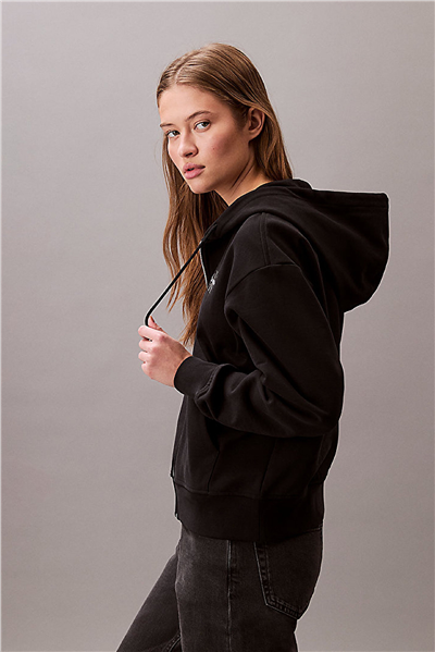Calvin Klein Monologo French Terry Fz Bf Hood Kadın Kapüşonlu Sweatshirt Siyah