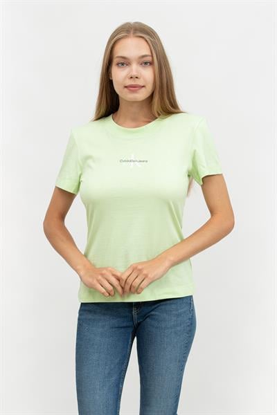 Calvin Klein Monologo Slim Kadın Bisiklet Yaka T-Shirt Yeşil