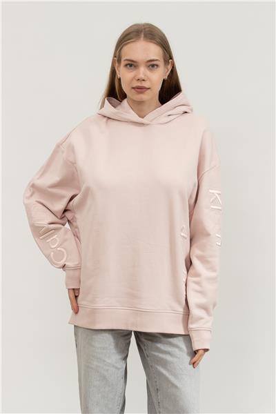 Calvin Klein Multi Placement Logo Kadın Kapüşonlu Sweatshirt Pembe