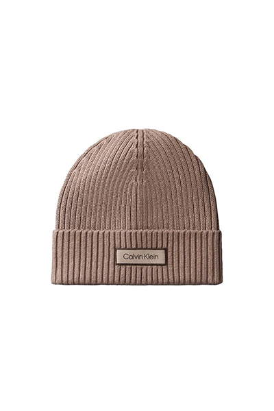Calvin Klein Patch Chunky Rib Cotton Beanie Erkek Bere Kahverengi