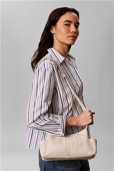 Calvin Klein Pockets Monologo Crossbody Kadın Omuz Çantası Bej