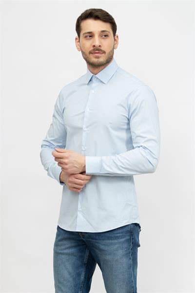 Calvin Klein Poplin Stretch Slim Erkek Gömlek Mavi