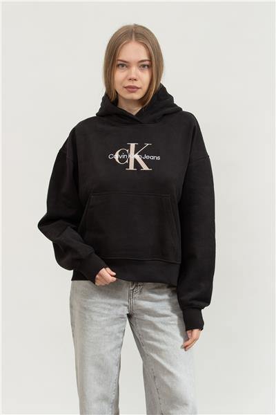 Calvin Klein Premium Monologo Kadın Kapüşonlu Sweatshirt Siyah