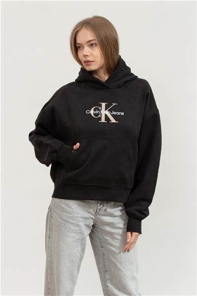 Calvin Klein Premium Monologo Kadın Kapüşonlu Sweatshirt Siyah