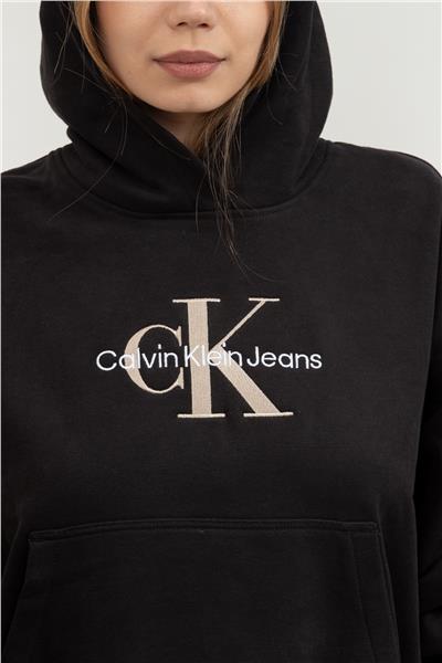 Calvin Klein Premium Monologo Kadın Kapüşonlu Sweatshirt Siyah