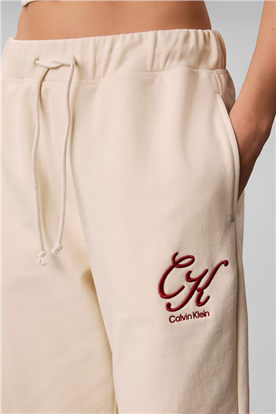 Calvin Klein Premium Terry Script Logo Pant Kadın Eşofman Altı Bej