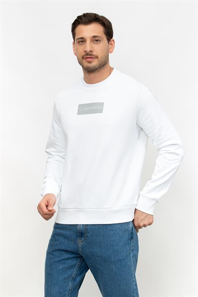 Calvin Klein Raised Rubber Logo Erkek Bisiklet Yaka Sweatshirt