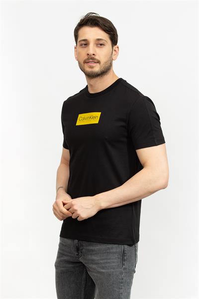 Calvin Klein Raised Rubber Logo Erkek Bisiklet Yaka T-Shirt Siyah