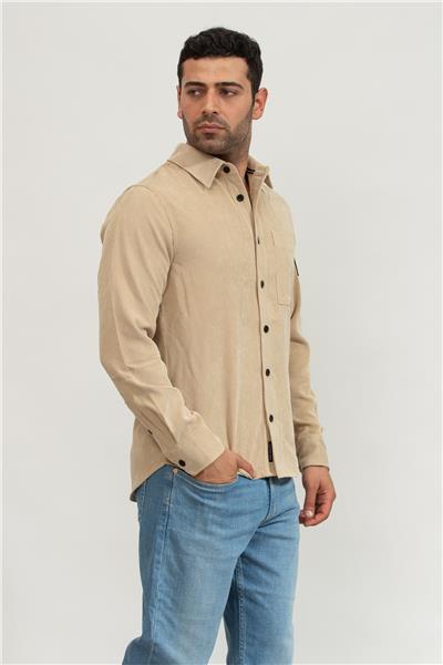 Calvin Klein Reg Fit Corduroy Erkek Gömlek Bej