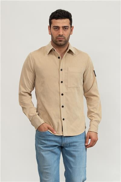 Calvin Klein Reg Fit Corduroy Erkek Gömlek Bej
