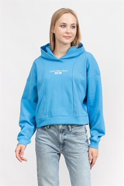 Calvin Klein Rib insert interlock Hoodie Kadın Kapüşonlu Sweatshirt
